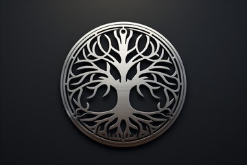 A metallic logo with hard edge for the tree of life