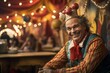 © AI Visual Vault - Portrait of a joyful clown with a beaming smile and a classic red nose, embracing the vintage circus atmosphere. Created with generative AI technology