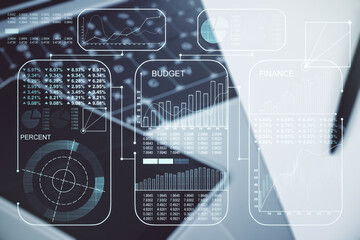 Poster - Abstract creative stats data concept on modern laptop background. Multiexposure