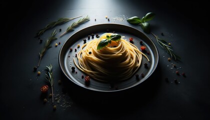 Wall Mural - Elegant Italian Spaghetti on Dark Plate