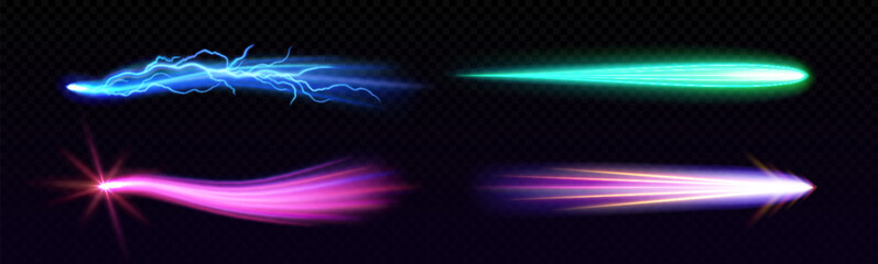 Wall Mural - missile burst effect or rocket neon speed flare. blue thunder light glow ui vfx game 3d explosion. i