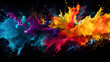 Colorful abstract oil paints explosion on black
