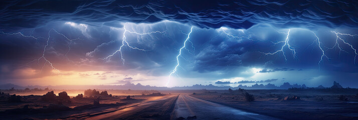 Wall Mural - Panoramic view of lightning storm