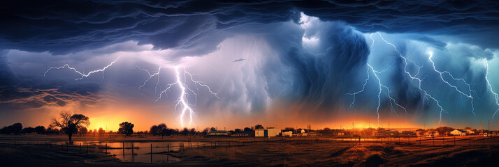 Wall Mural - Panoramic view of lightning storm