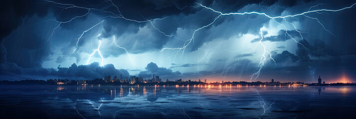 Wall Mural - Panoramic view of lightning storm