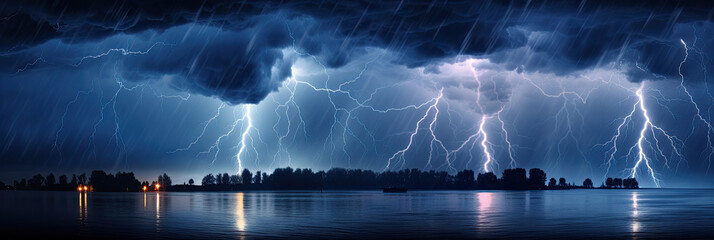 Wall Mural - Panoramic view of lightning storm