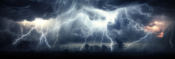 Wall Mural - Panoramic view of lightning storm