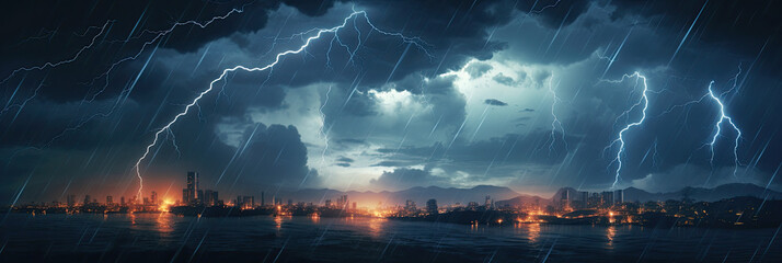 Wall Mural - Panoramic view of lightning storm