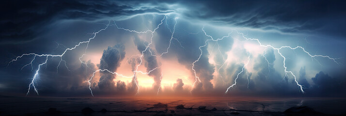 Wall Mural - Panoramic view of lightning storm