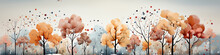 Watercolor Drawing Long Narrow Panorama Painting Multi Colored Autumn Forest On A White Background Banner