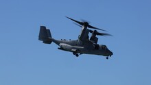 Close Up Footage Of A Bell Boeing V-22 Osprey Performing A Solo Handling Display At The Gold Coast Pacific Airshow Event In Queensland, Australia.