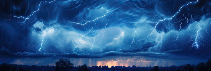 Wall Mural - Panoramic view of lightning storm