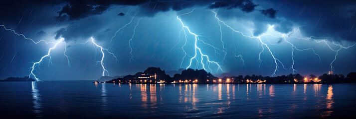 Wall Mural - Panoramic view of lightning storm