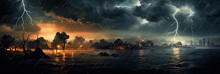 Wall Mural - Panoramic view of lightning storm