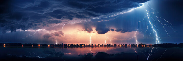 Wall Mural - Panoramic view of lightning storm