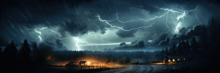 Wall Mural - Panoramic view of lightning storm