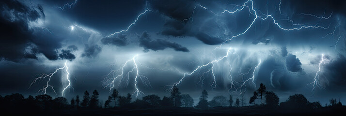 Wall Mural - Panoramic view of lightning storm