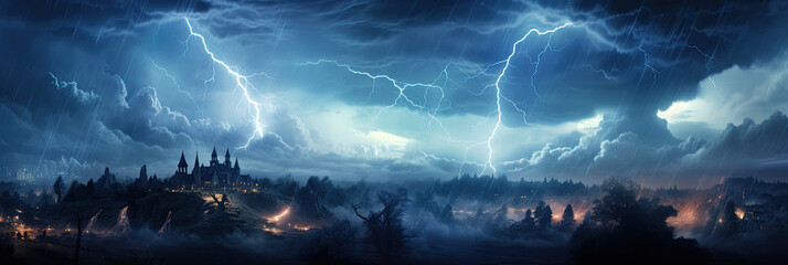 Wall Mural - Panoramic view of lightning storm