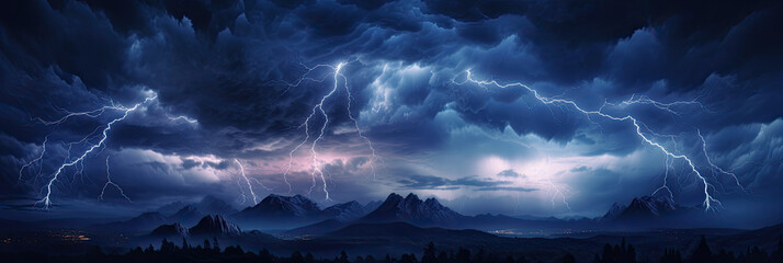 Wall Mural - Panoramic view of lightning storm