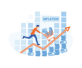 Inflation and prices rising after price, inflation, growth, economy, financial, crisis, stock, profit, rise, rising, concept, chart crisis, economy growth tiny person concept. flat vector modern illus