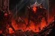 Ferocious lava golems, born from volcanic eruptions, with molten rock bodies - Generative AI