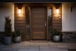 Simple home entryway with shut door. Generative AI