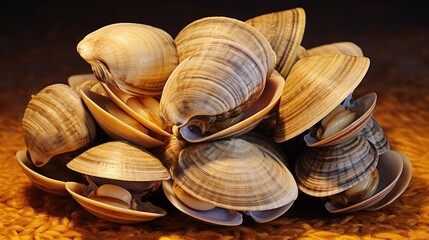 Poster - Clams. Fresh clams. shellfish. short necked clams. raw food from the sea. Pacific Ocean Seafood ingredients. fresh clams. seafood. Live shellfish.