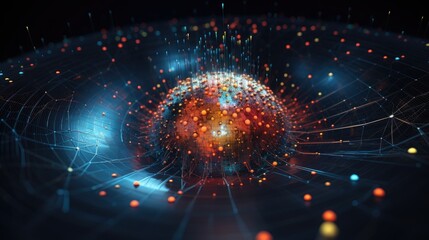 Poster - Spatial data complexity representation. Big data sphere concept visualization. Analytics abstract concept. Graphic background.