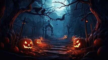Poster - The spooky night background. Spooky night halloween background. Halloween theme dark background. Halloween spooky night background