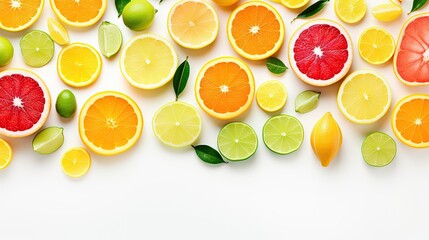 Poster - Flat lay composition with different citrus fruits on white background