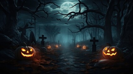 Poster - The spooky night background. Spooky night halloween background. Halloween theme dark background. Halloween spooky night background
