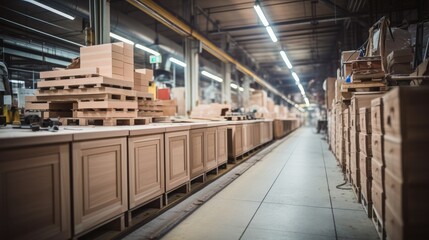 Poster - Row of unfinished wooden dressers at factory.