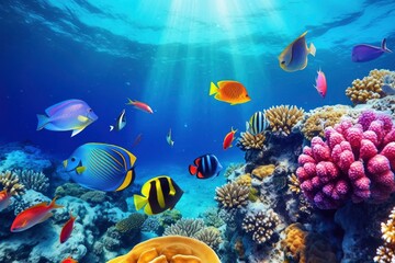 Wall Mural - coral reef and fishes