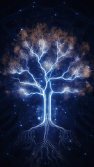 Poster - vertical background tree innovation, computer chip concept nature artificial intelligence, eco panorama narrow high