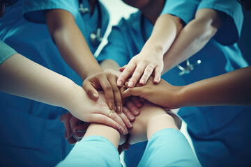 Canvas Print - several nurses in a row holding their hands together in a circle