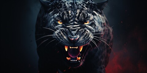 Wall Mural - Front view of Panther on dark background. Predator series.