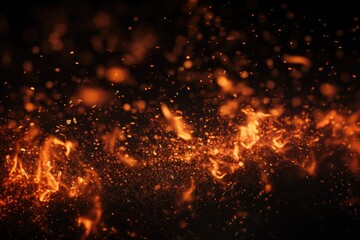 Poster - close up of burning fire flames on black background with bokeh effect, Detail of fire sparks isolated on black background, AI Generated