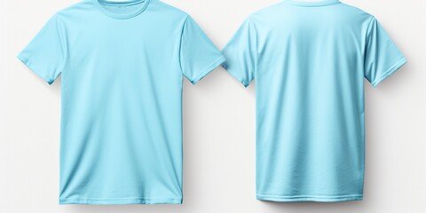 Wall Mural - Plain light blue t - shirt mockup template, with view, front and back, isolated on transparent background