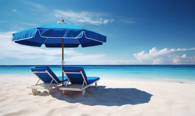 Wall Mural - sunbeds and umbrella on the beach