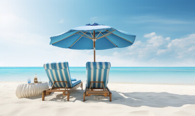 Wall Mural - sunbeds and umbrella on the beach