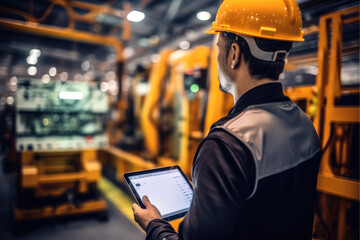 Aufkleber - Engineer using digital tablet checking on monitoring system software at smart factory automotive industrial.