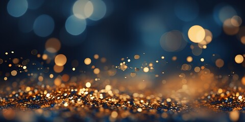 Wall Mural - Abstract background with Dark blue and gold particle. Christmas Golden light shine particles bokeh on navy blue background. Gold foil texture. Holiday concept.