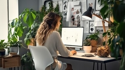 Aufkleber - Young businesswoman using laptop while sitting at table in home.