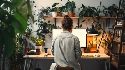 Aufkleber - Young businesswoman using laptop while sitting at table in home.