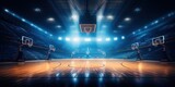 Fototapeta Fototapety sport - Empty basketball arena, stadium, sports ground with flashlights and fan sits