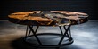 Luxury desk with epoxy resin and varnish Round tree slab with black epoxy river Wooden background hi, AI Generative