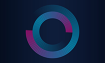 Poster - Abstract circle line pattern spin blue pink light isolated on black background in the concept of music, technology, digital