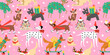 Seamless pattern with Cute cartoon dogs wearing different Christmas outfits.  Hand drawn vector illustration. Funny xmas background.