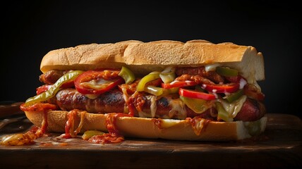 Wall Mural - Sizzling Sausage and Peppers Sandwich