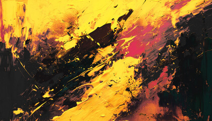 Wall Mural - Abstract oil painting, gold yellow, pink, black brush strokes background, wallpaper, paint texture, bold art, expressive artwork, fine realistic detail, modern style, evoking vibrant emotions, feeling